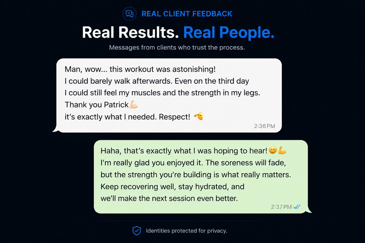 English client feedback about a personal training session